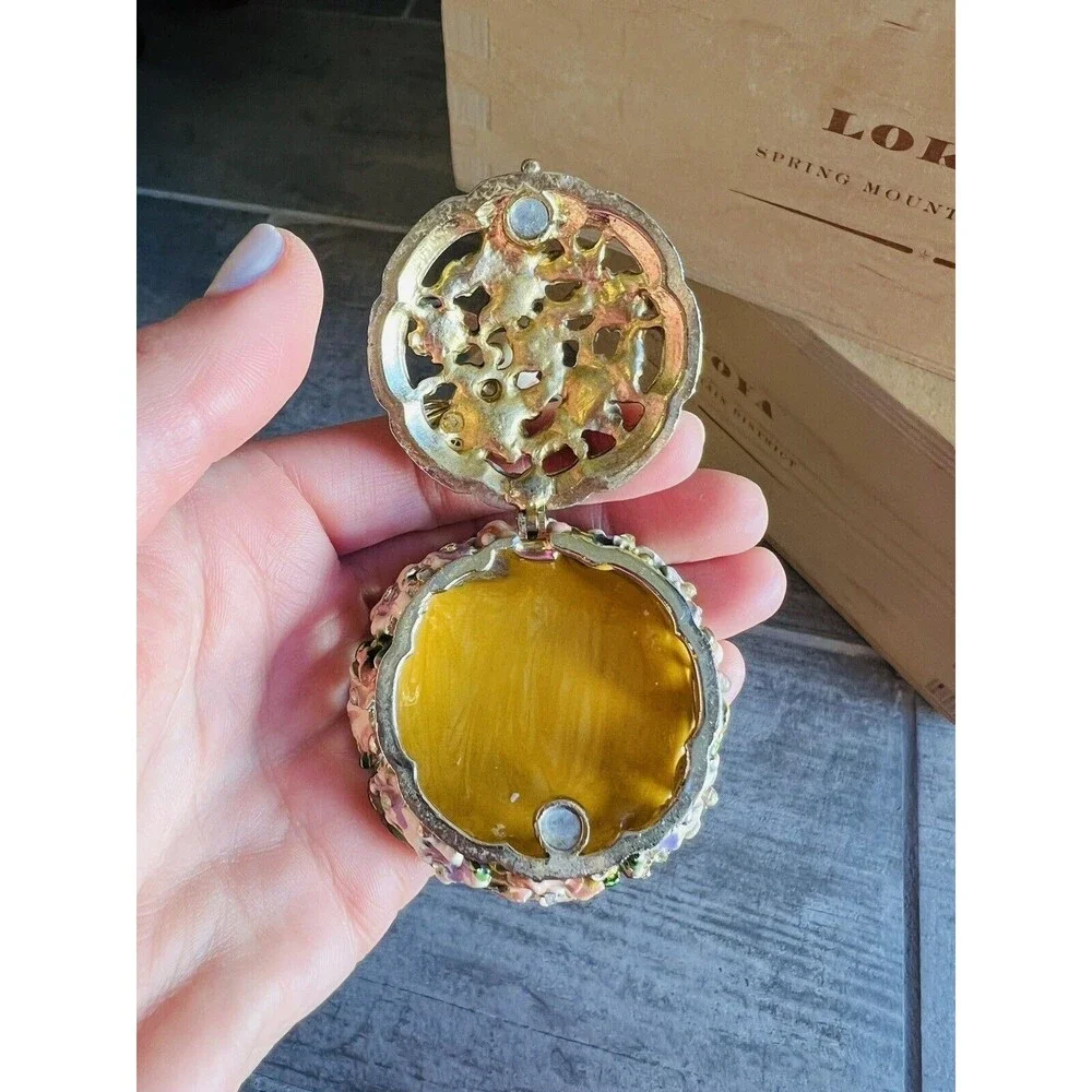 Ornate Hummingbird Trinket Box Small Metal Acrylic Pill Ring Holder  Rhinestone
